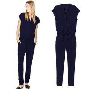 Aritzia BABATON Donnie Jumpsuit - Navy Blue Cap Sleeve Hidden Buttons, Size M